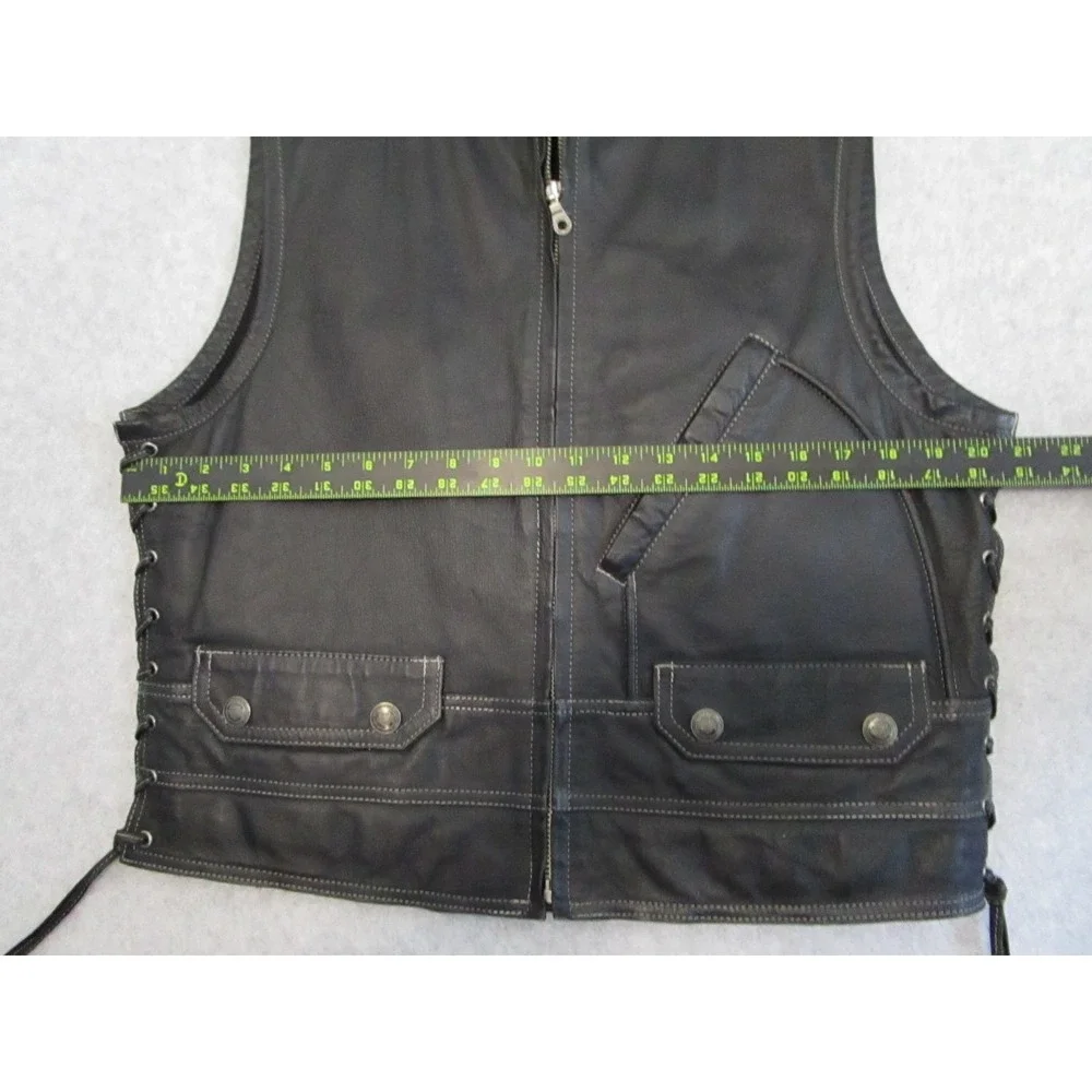 Harley-Davidson Leather Vest Mens Medium M Black Biker Lace Up Eagle Logo‎ Gilet
